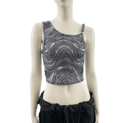 La Perla Marvel asymmetrical stripe print diagonal cut adjustable strap nylon stretch swim tank top