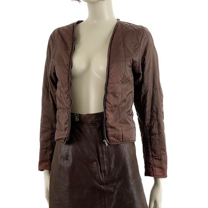 45rpm sheepskin dark brown soft insulated leather bomber jacket and skirt suit set