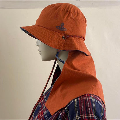 Vivienne westwood orange hooded bucket hat with plaid lining