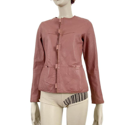 Jean-Paul Gaultier Femme light pink lambskin leather dress shirt jacket