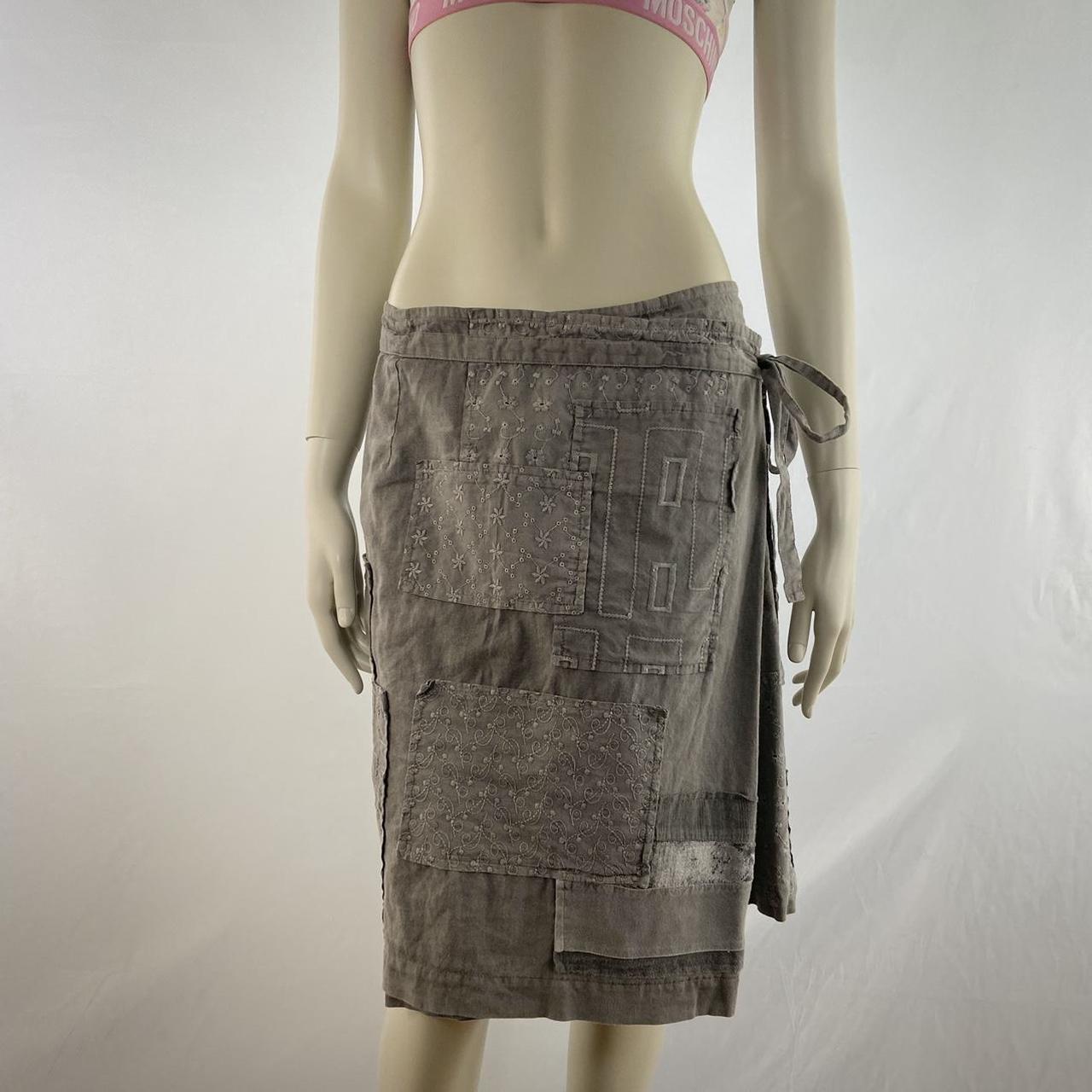 Comme des Garcons Tricot AD2005 cotton and linen slate grey patchwork lace apron tie wrapping skirt