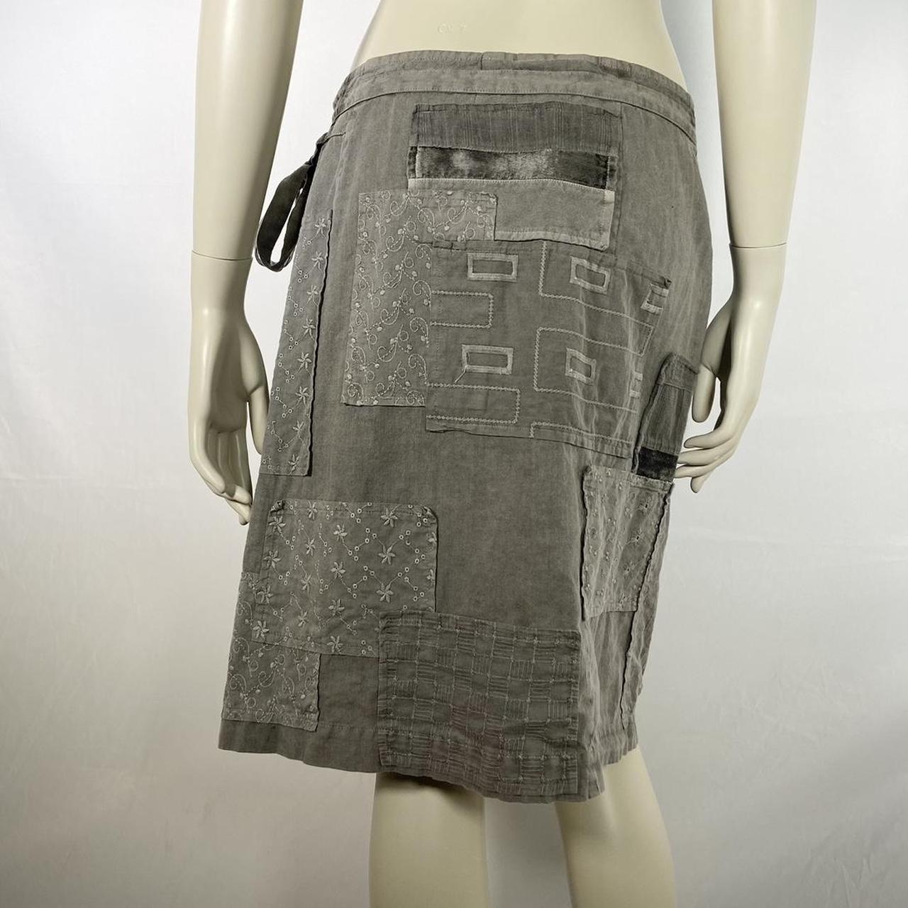 Comme des Garcons Tricot AD2005 cotton and linen slate grey patchwork lace apron tie wrapping skirt