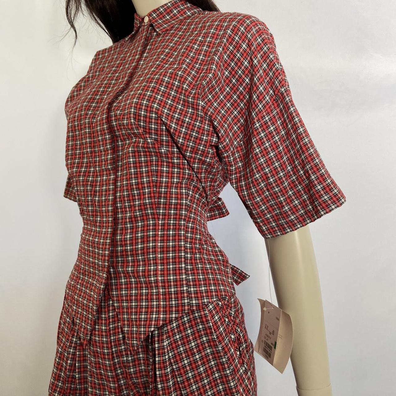 Norma Kamali cotton red and black tartan tie-back shorts and blouse set