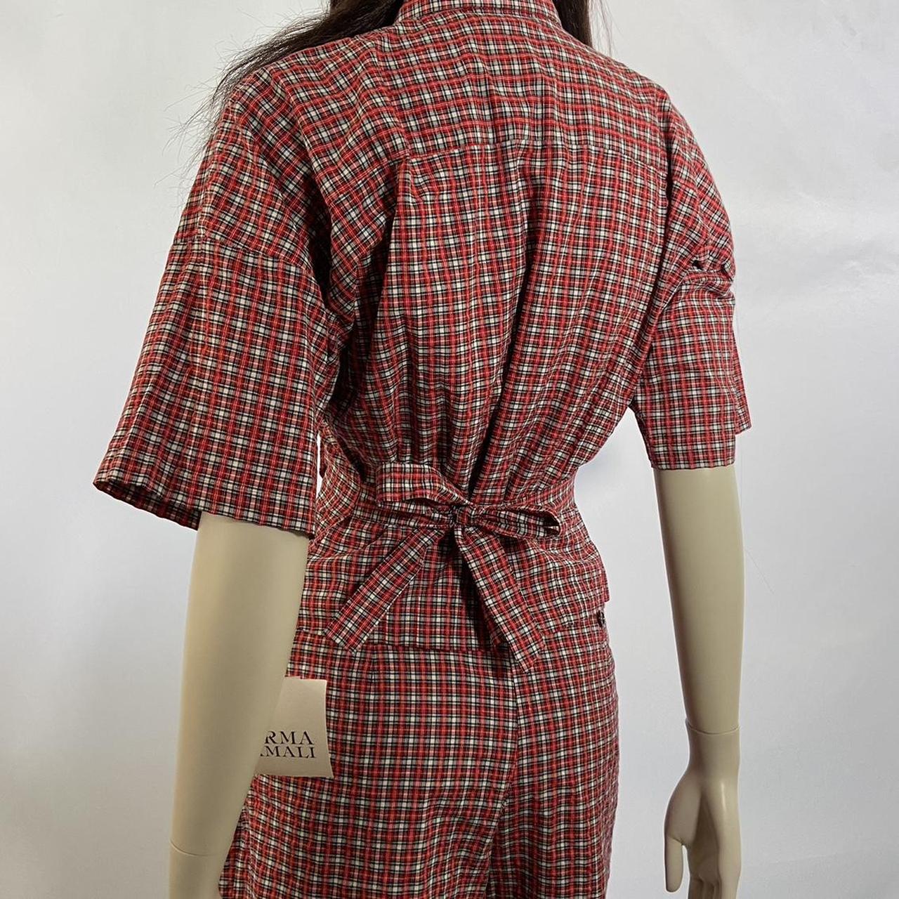 Norma Kamali cotton red and black tartan tie-back shorts and blouse set