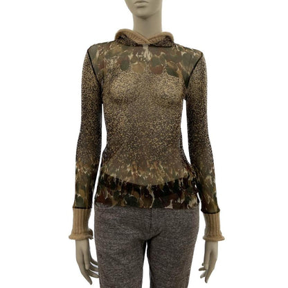 Jean-Paul Gaultier Classique mesh floral hooded top with knit ribbing detail