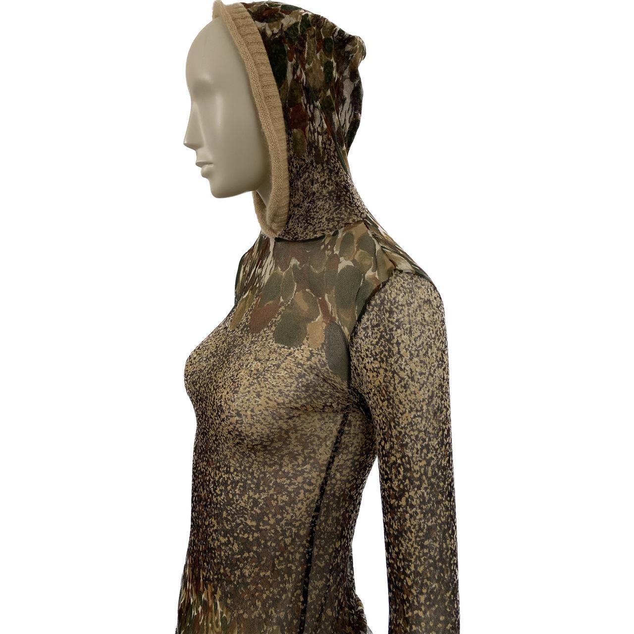 Jean-Paul Gaultier Classique mesh floral hooded top with knit ribbing detail