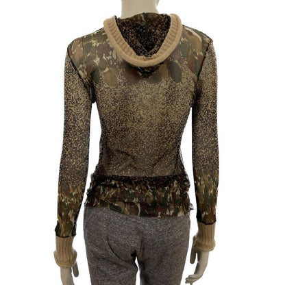 Jean-Paul Gaultier Classique mesh floral hooded top with knit ribbing detail