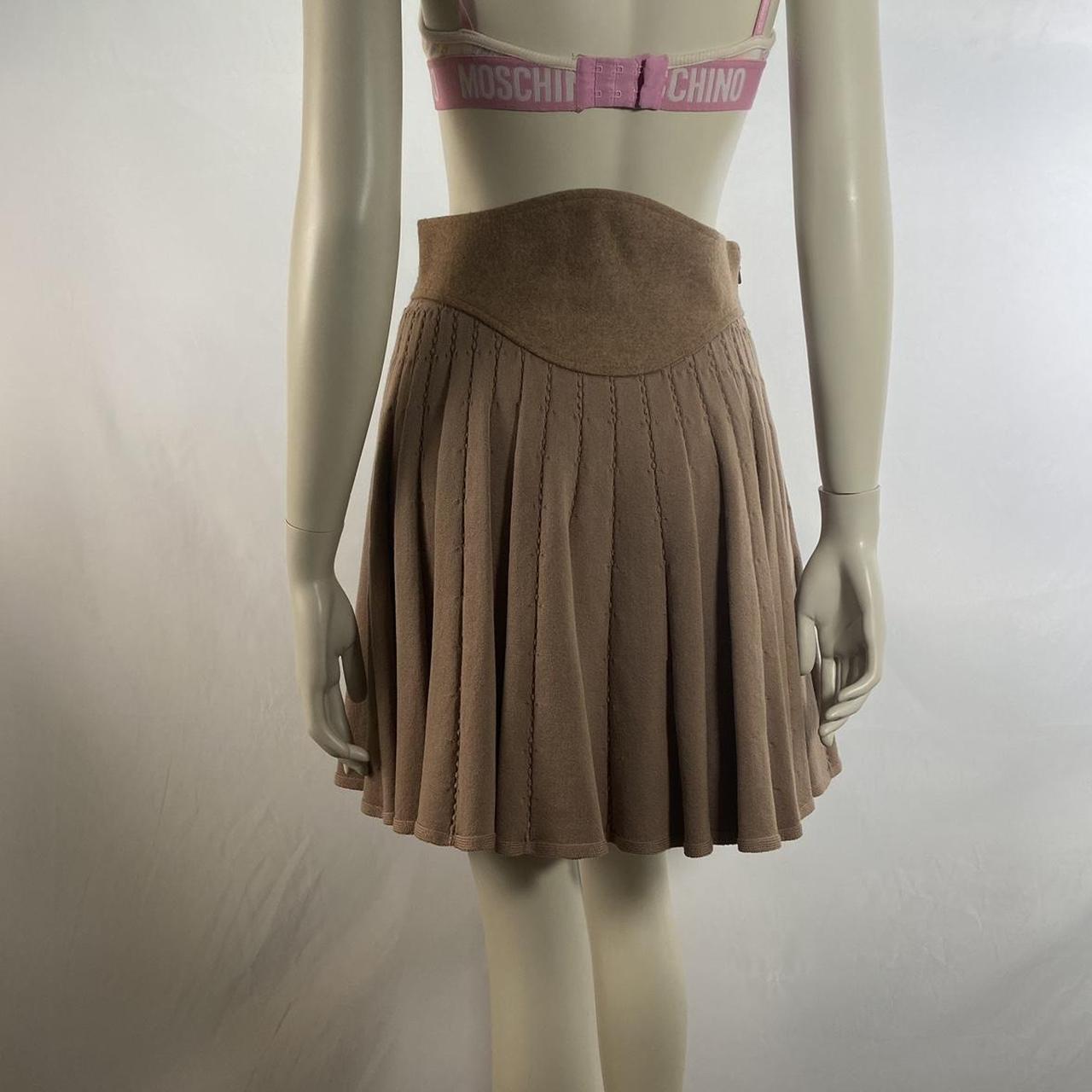 Undercover brown wool felt lace-up flare skirt with burgundy tie