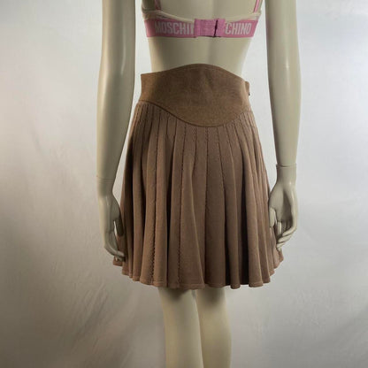 Undercover brown wool felt lace-up flare skirt with burgundy tie