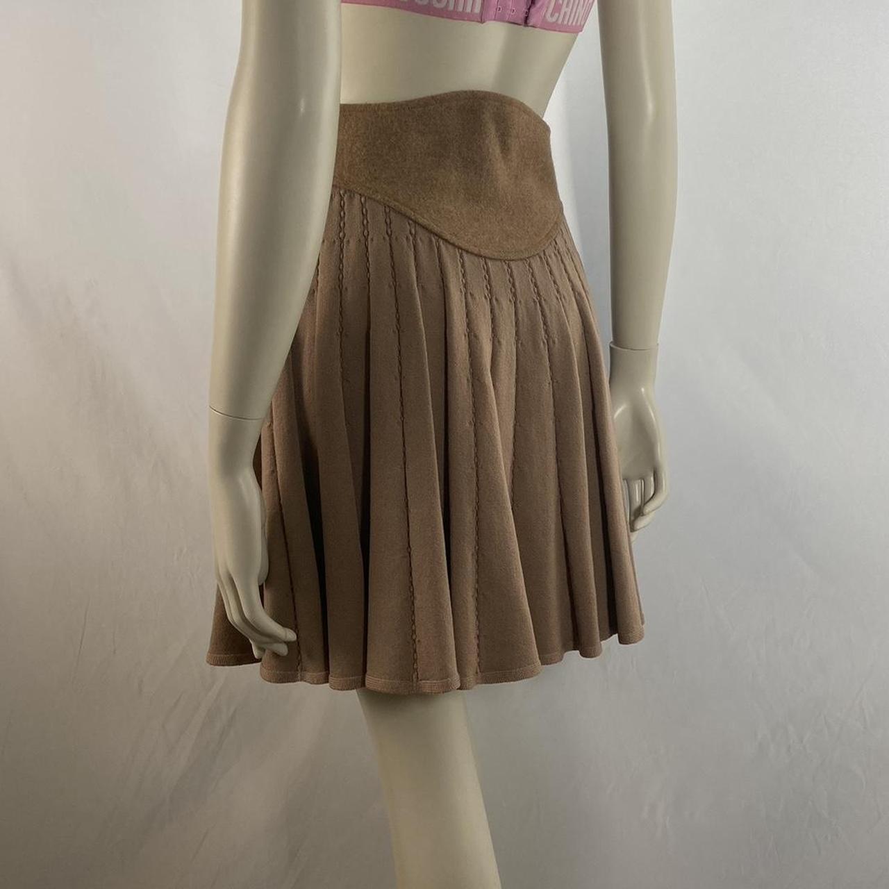 Undercover brown wool felt lace-up flare skirt with burgundy tie