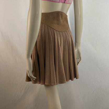 Undercover brown wool felt lace-up flare skirt with burgundy tie