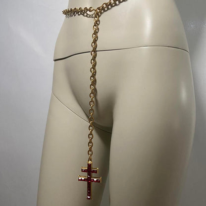 Kaneko Isao red rhinestone chain belt