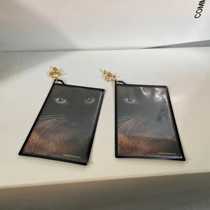 Theatre products cat photo card sleeve clip on earrings