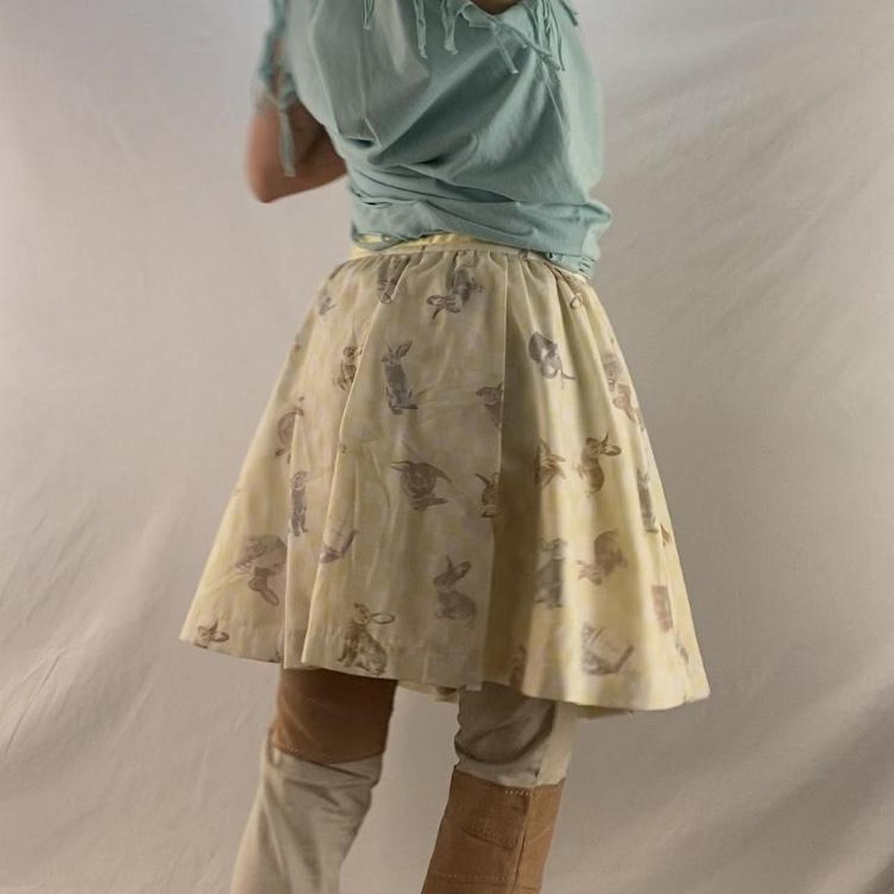 Milk bunny print two tiered pale yellow ruffle skirt