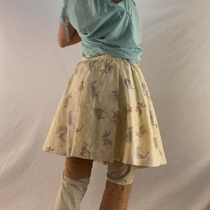 Milk bunny print two tiered pale yellow ruffle skirt