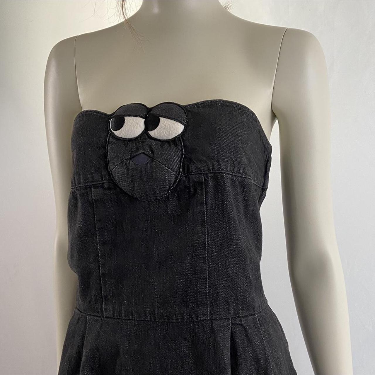 candy stripper cartoon eyes denim strapless dress