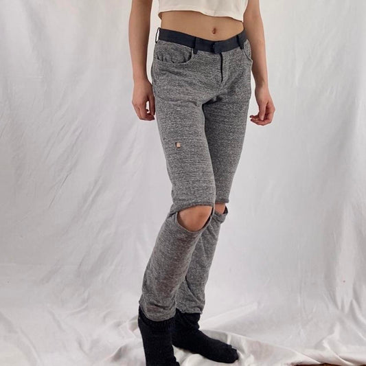 Undercover heather grey stretch knit open-knee legging pants