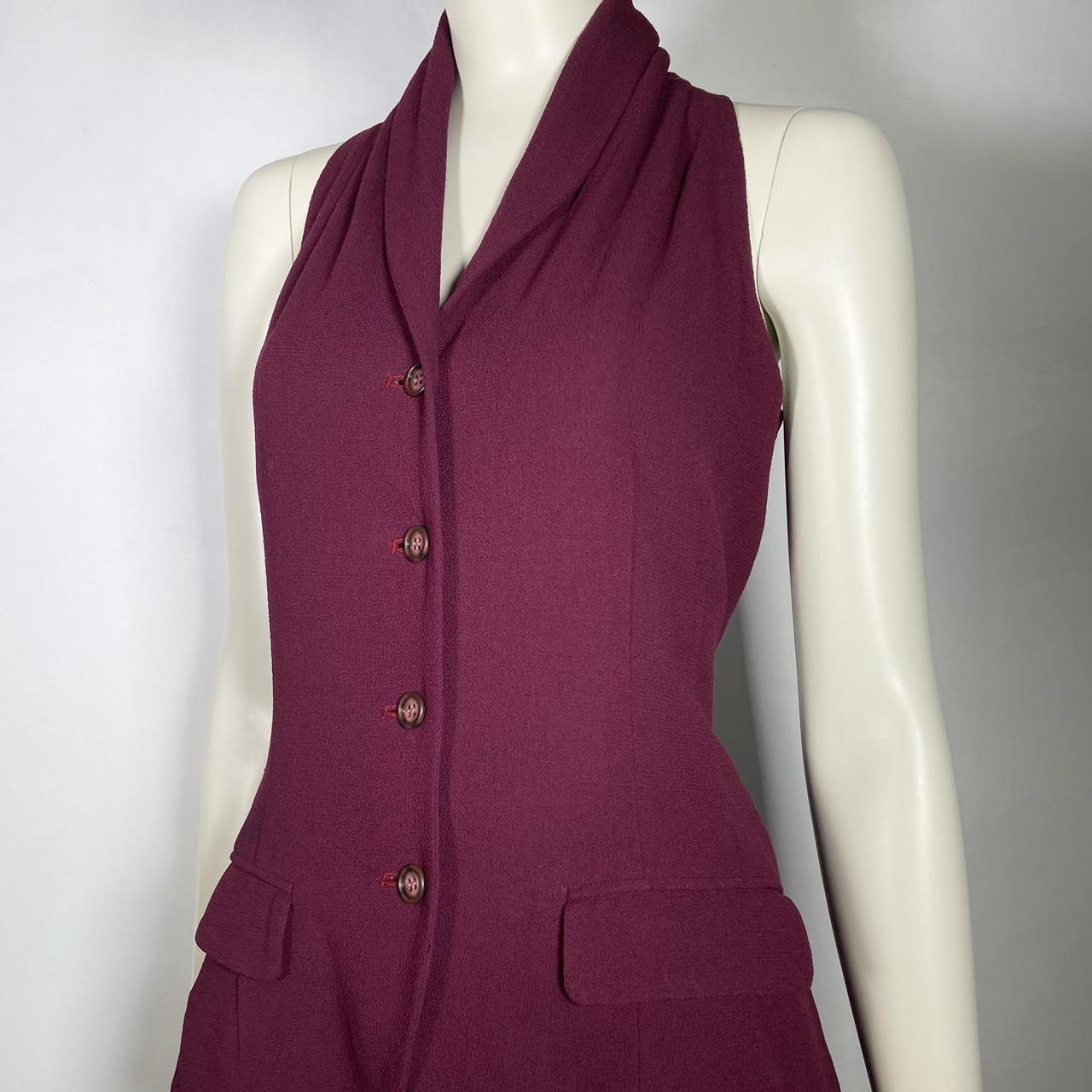 Katharine Hamnett maroon red chiffon wool button up sleeveless blazer and wrap tie-up skirt set