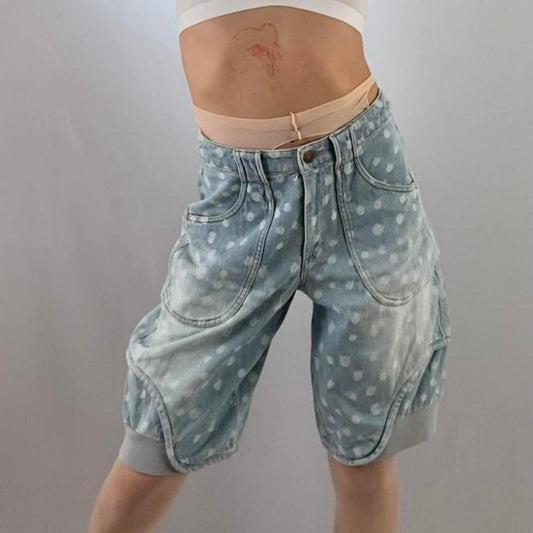 Tsumori Chisato deer print denim jogger shorts