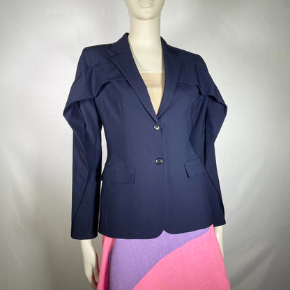 Jean-Paul Gaultier for Sept. Premiers winged cape blazer in dark navy blue-black