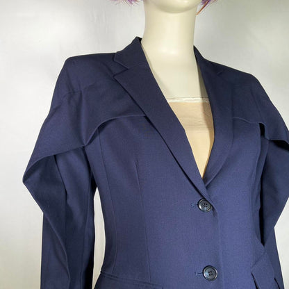 Jean-Paul Gaultier for Sept. Premiers winged cape blazer in dark navy blue-black