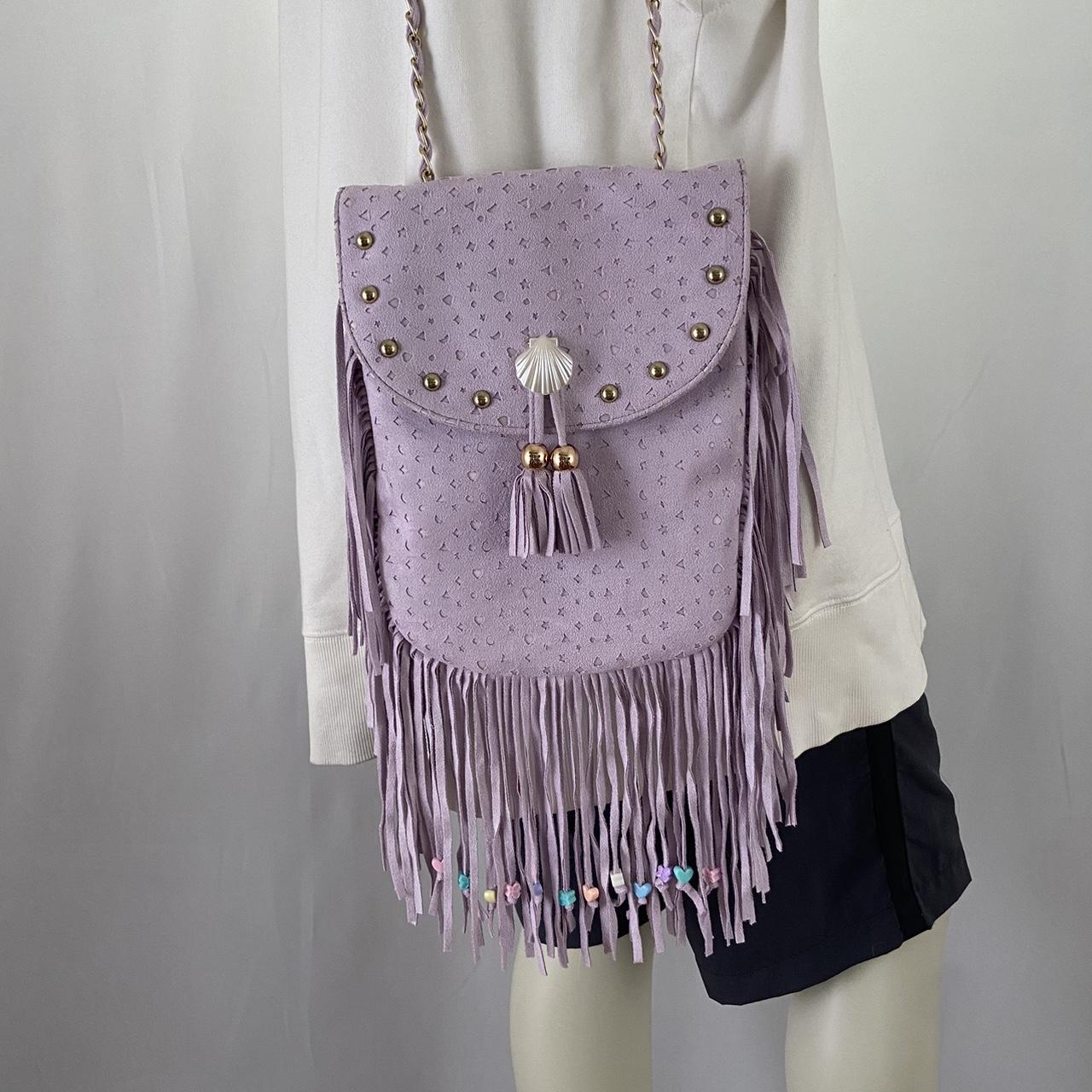 Swankiss lavender suede seashell fringey mermaid tote