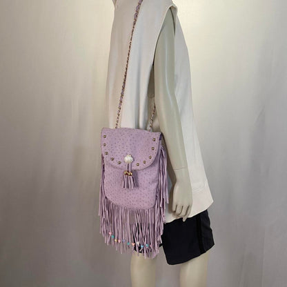 Swankiss lavender suede seashell fringey mermaid tote