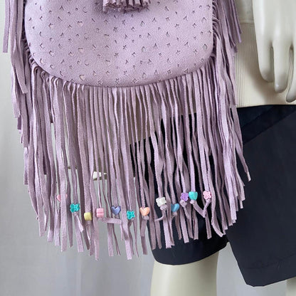 Swankiss lavender suede seashell fringey mermaid tote