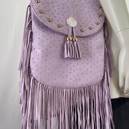 Swankiss lavender suede seashell fringey mermaid tote