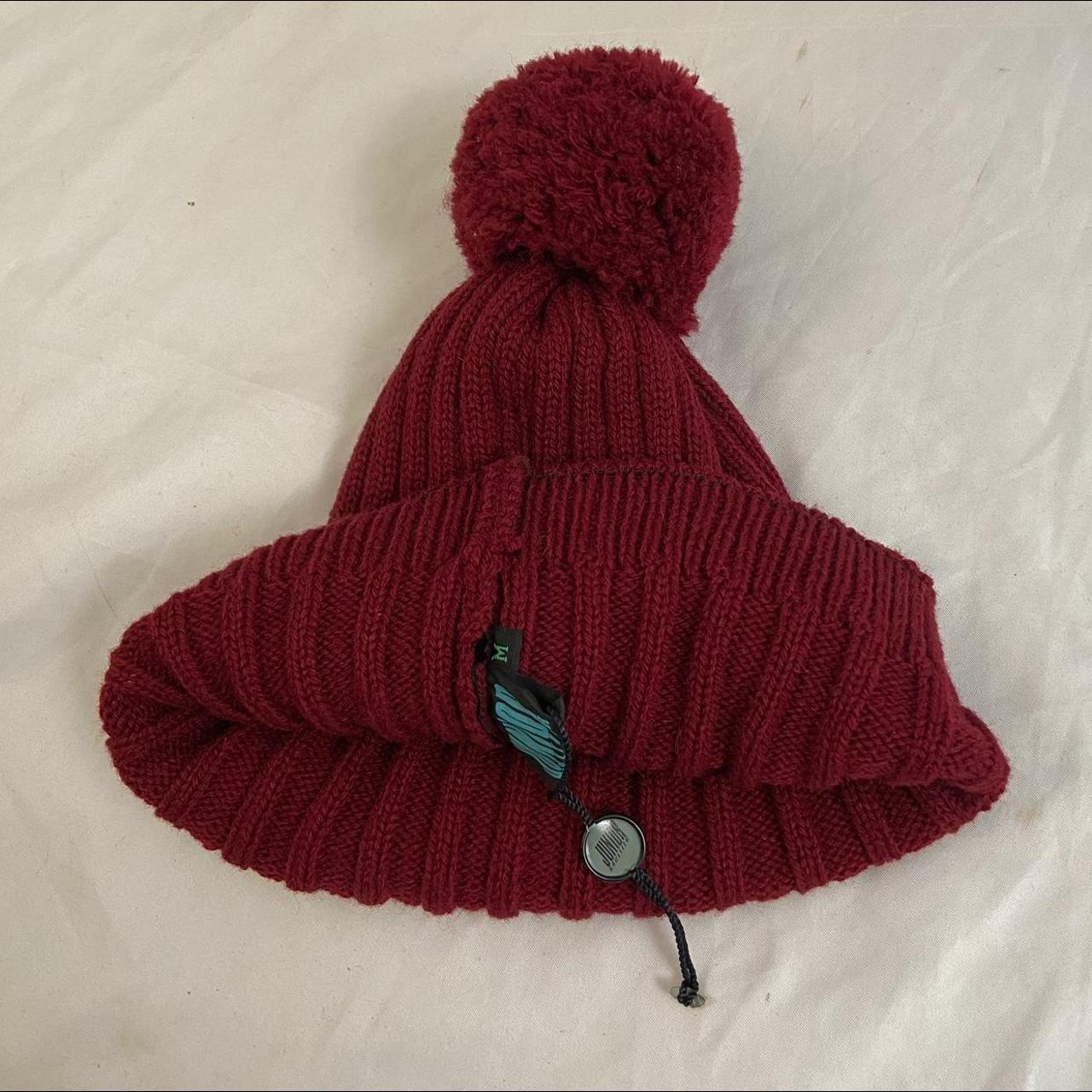 Jean-Paul Gaultier dark red puffball beanie