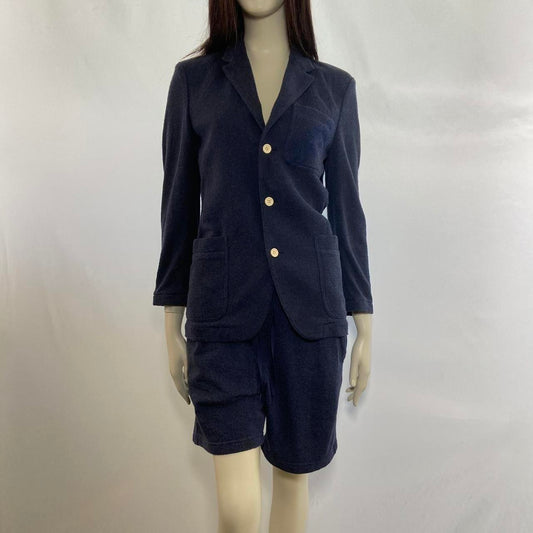 N.Hoolywood terrycloth navy blue sweat-shorts and blazer set