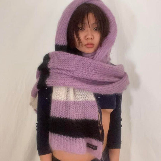 Undercover lavender striped black and white super oversized mohair scarf