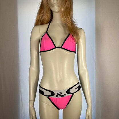 Dolce & Gabbana Beachwear neon bikini set with warping text underwear band detail