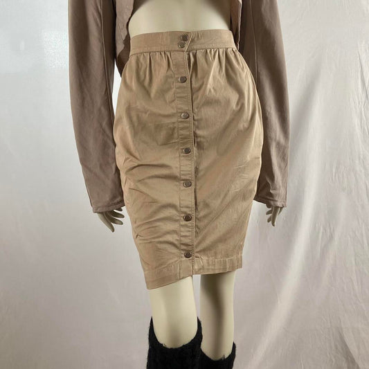 Thierry Mugler beige cotton button up pencil skirt