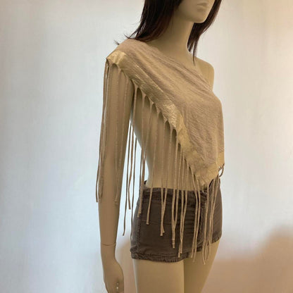 Limi Feu cotton one-shoulder fringed top