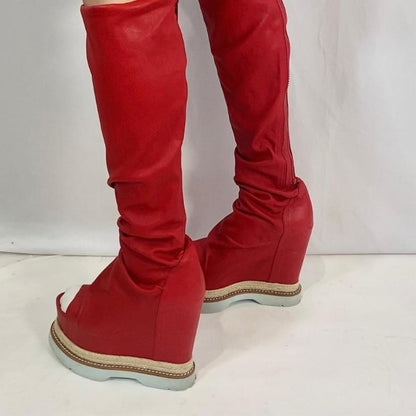 Undercover zip-up red leather wedge platform boots