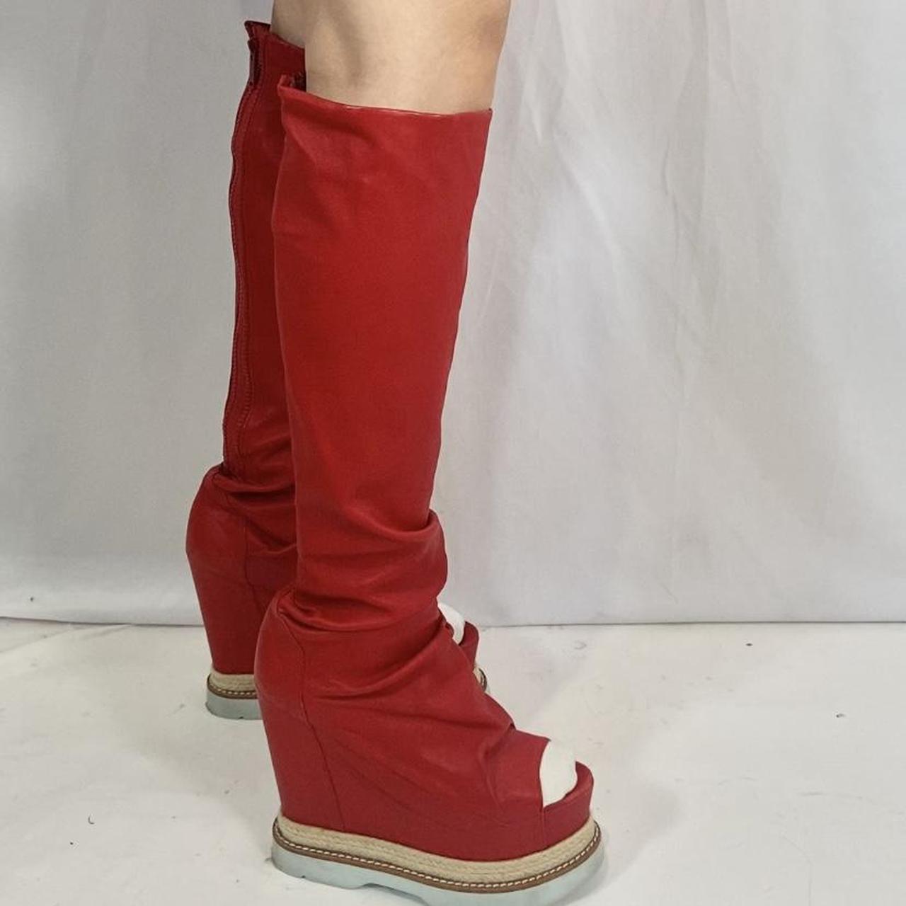 Undercover zip-up red leather wedge platform boots