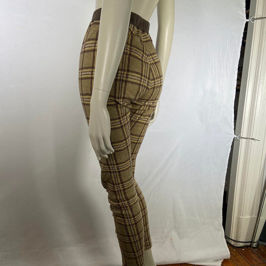 Kapital heavy knit stretch tartan moss green and yellow pattern pants