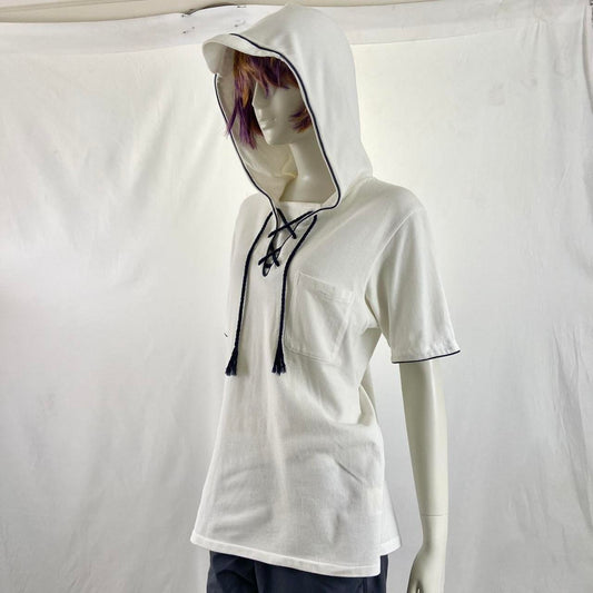 Undercover “Undercoverism” polo hoodie with cap brim hood detail and lace up collar