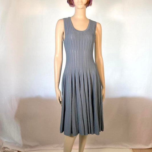 Azzedine Alaïa Blue ribbed scallop edge flared dress