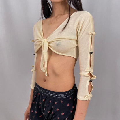 Milk tie-up sweater bra top