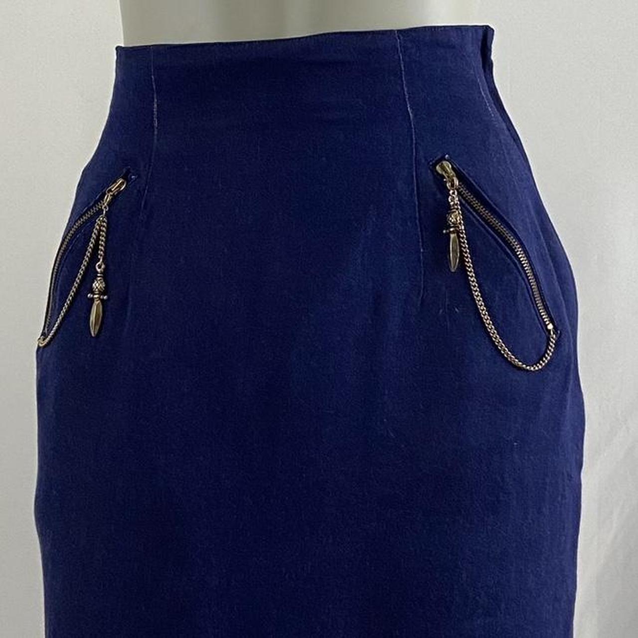 Lolita Lempicka sword pendant chain zipper dark denim blue knit skirt