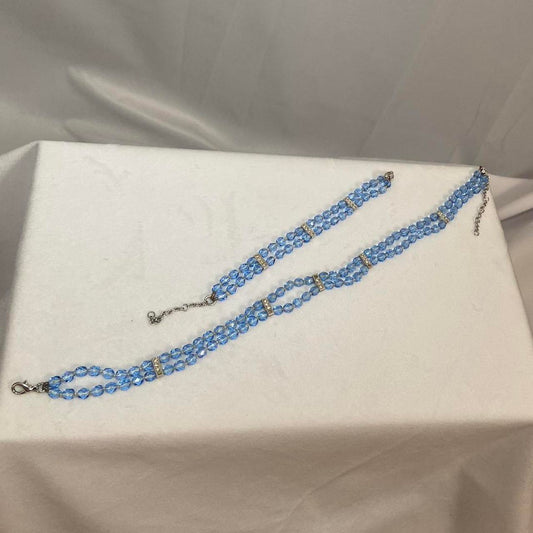 Blumarine Anna Molinari blue beaded rhinestone wide choker and bracelet set