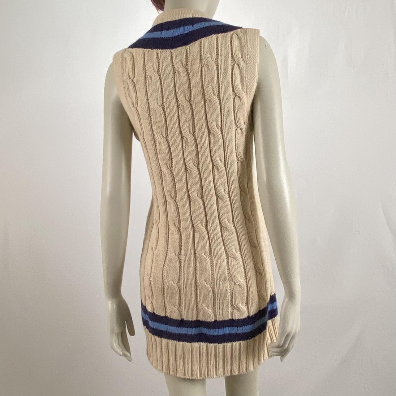 General Research 1997 beige and blue knit longline v-neck striped vest sweater dress