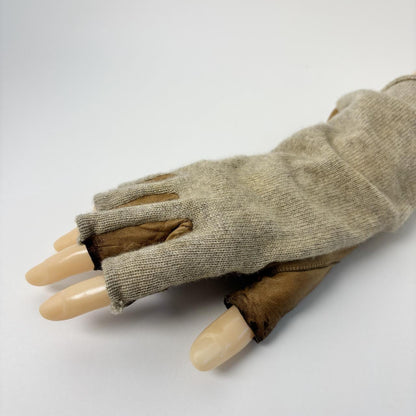 Undercover For Rebels light brown suede leather and cream knit split fingerless gloves