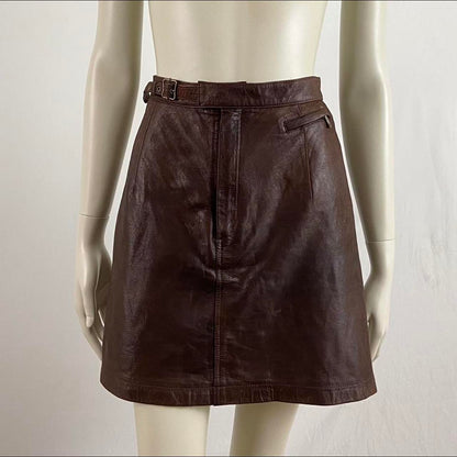 45rpm sheepskin dark brown soft insulated leather bomber jacket and skirt suit set