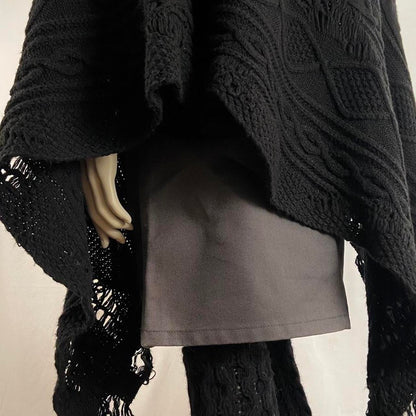 Mihara Yasuhiro heavy cable distressed knit black cape coat snug