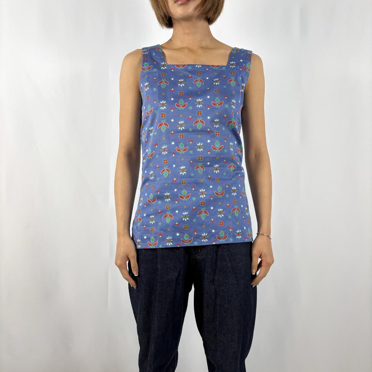 Yves Saint Laurent blue paisley floral cotton tank top