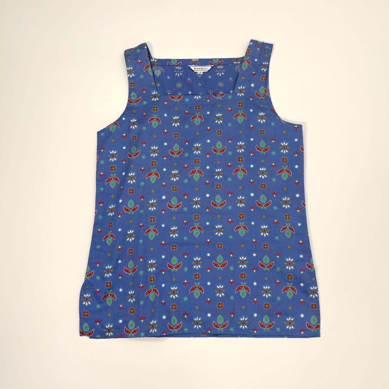 Yves Saint Laurent blue paisley floral cotton tank top