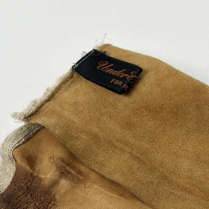 Undercover For Rebels light brown suede leather and cream knit split fingerless gloves